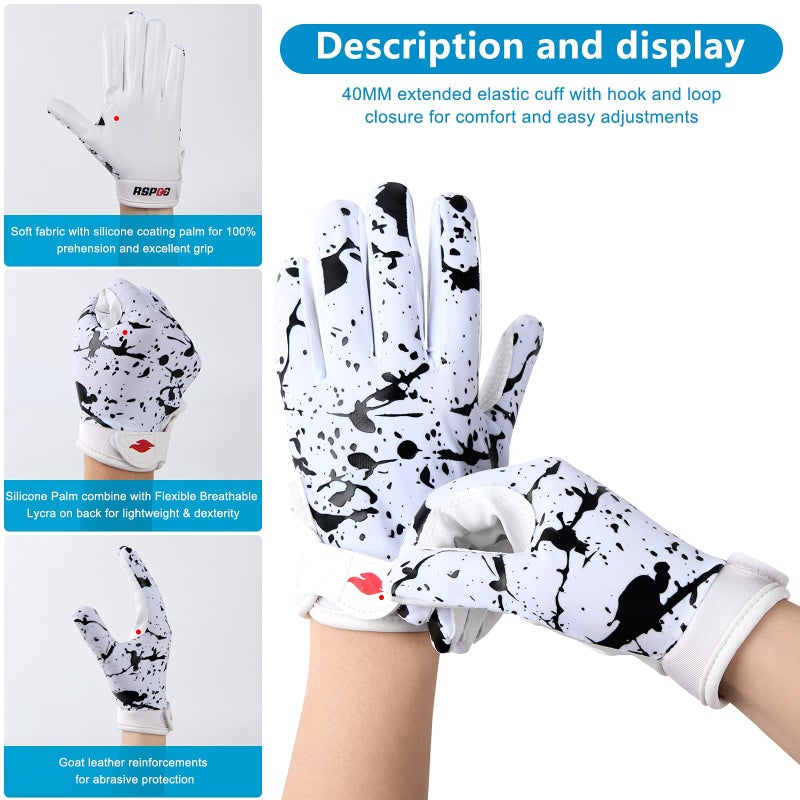 RSPGO Kids Football Gloves Youth Enhanced Grip Silicone Wide Receiver Gloves Friesian Cattle XS/S - Image 5